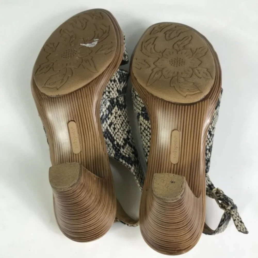 Sofftspots Women’s Black Tan Snakeskin Block Heel Sandals Size 6.5W - Picture 4 of 8